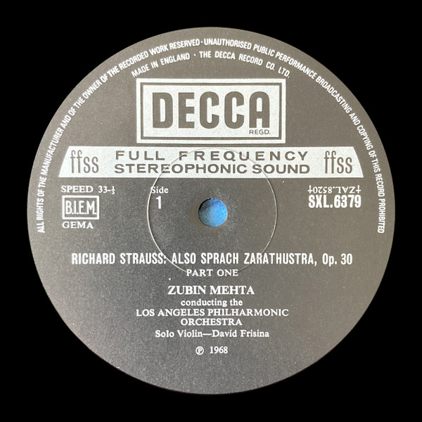 Richard Strauss , Los Angeles Philharmonic , Zubin Mehta - Also Sprach Zarathustra | Decca (SXL 6379) - 3