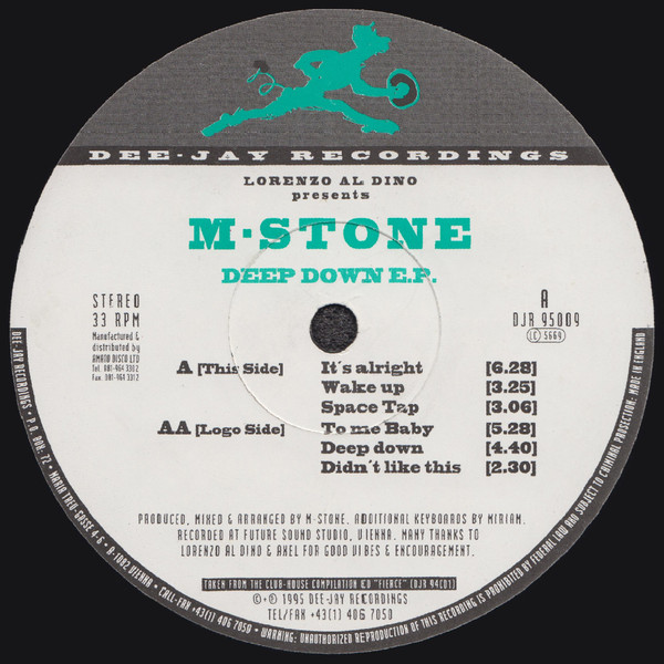 Lorenzo Al Dino Presents M-Stone - Deep Down E.P. | Dee-Jay Recordings (DJR 95009) - main Lorenzo Al Dino Presents M-Stone - Deep Down E.P. | Dee-Jay Recordings (DJR 95009) - main