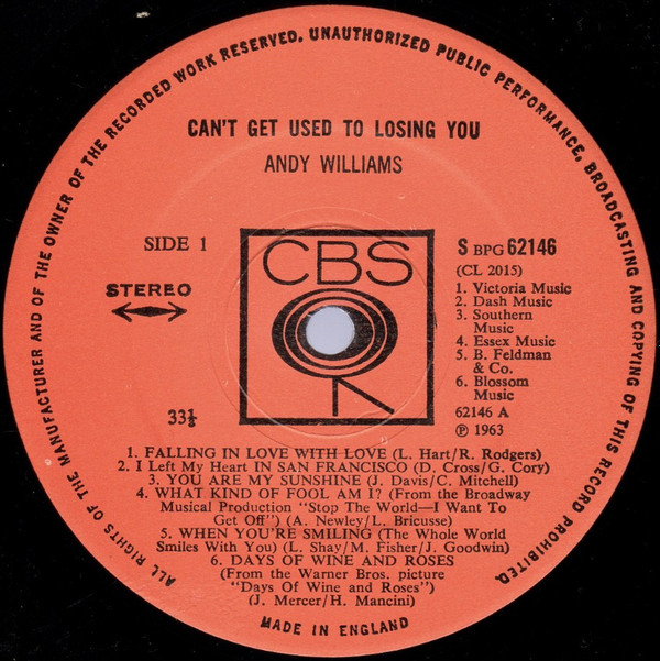 Andy Williams - Can't Get Used To Losing You | CBS (62146) - 3