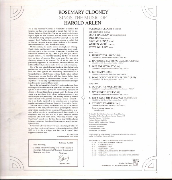 Rosemary Clooney Sings The Music Of Harold Arlen