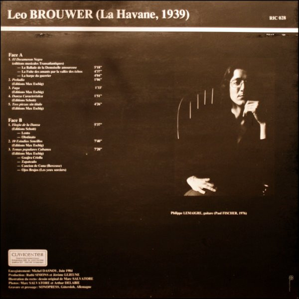 Leo Brouwer , Philippe Lemaigre - Œuvres Pour Guitare | Ricercar (RIC 028) - 2 Leo Brouwer , Philippe Lemaigre - Œuvres Pour Guitare | Ricercar (RIC 028) - 2