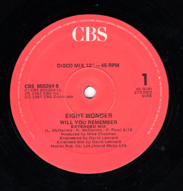 Eighth Wonder - Will You Remember | CBS (650264 6) - 2 Eighth Wonder - Will You Remember | CBS (650264 6) - 2