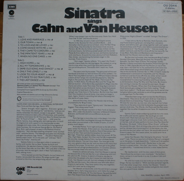 Sinatra Sings Cahn And Van Heusen