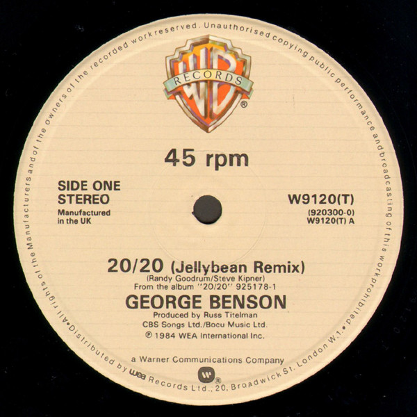 George Benson - 20/20 (Jellybean Remix) | Warner Bros. Records (W9120(T)) - 3 George Benson - 20/20 (Jellybean Remix) | Warner Bros. Records (W9120(T)) - 3