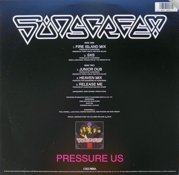 Sunscreem - Pressure US | Columbia (44 74916) - 2