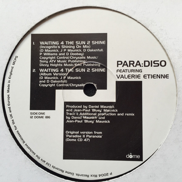 Para:Diso Featuring Valerie Etienne / Para:Diso Featuring Tommy Blaize - Waiting 4 The Sun 2 Shine / Let Yourself Go | Dome Records (12DOME 186)