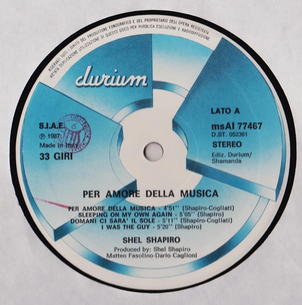 Shel Shapiro - Per Amore Della Musica | Durium (ms AI 77467) - 3