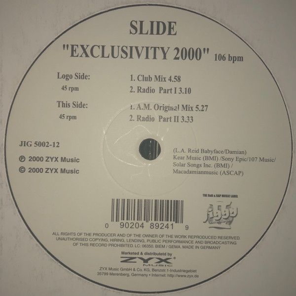 Slide - Exclusivity 2000 | ZYX Music (JIG 5002-12)