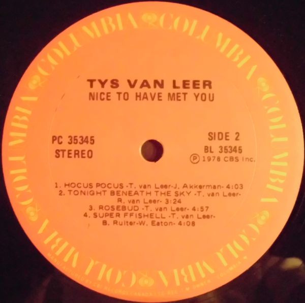 Tys van Leer - Nice To Have Met You [Vinyl] | Columbia (PC 35345) - 3