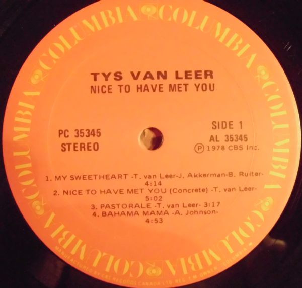 Tys van Leer - Nice To Have Met You [Vinyl] | Columbia (PC 35345) - 2