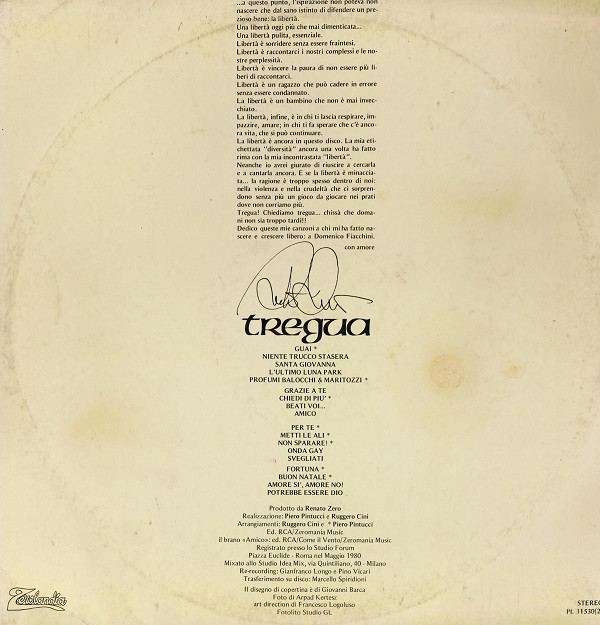 Renato Zero - Tregua | Zerolandia (PL 31530 (2)) - 4