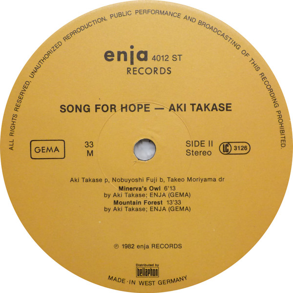Aki Takase Trio - Song For Hope | Enja Records (enja 4012) - 4