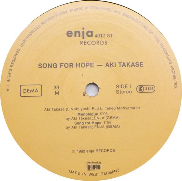 Aki Takase Trio - Song For Hope | Enja Records (enja 4012) - 3