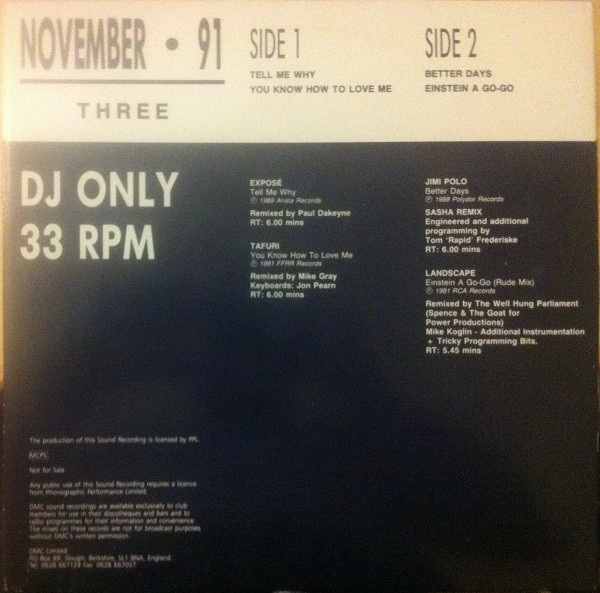 Various - November 91 - Three | DMC (DMC 106/3) - 2