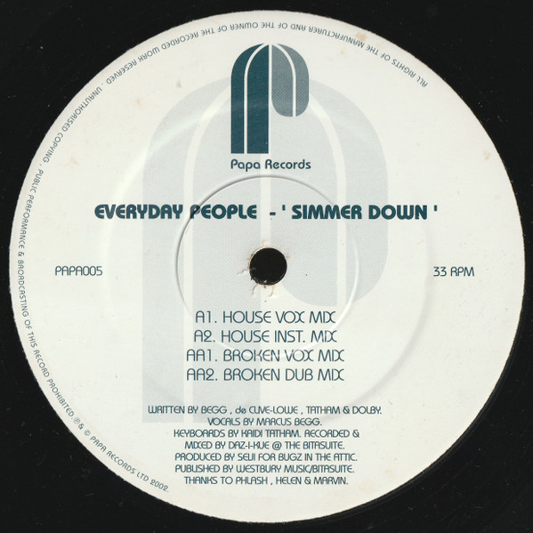 Everyday People - Simmer Down | Papa Records (PAPA005) - 2 Everyday People - Simmer Down | Papa Records (PAPA005) - 2