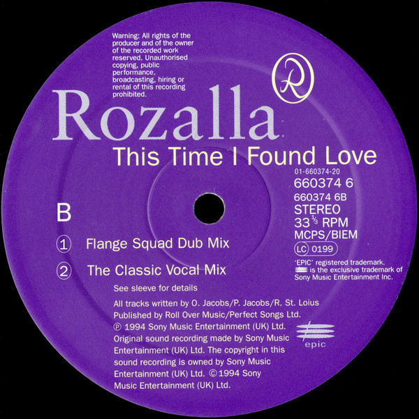 Rozalla - This Time I Found Love | Epic (660374 6) - 4