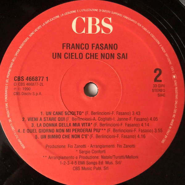 Franco Fasano - Un Cielo Che Non Sai | CBS (466877 1) - 4