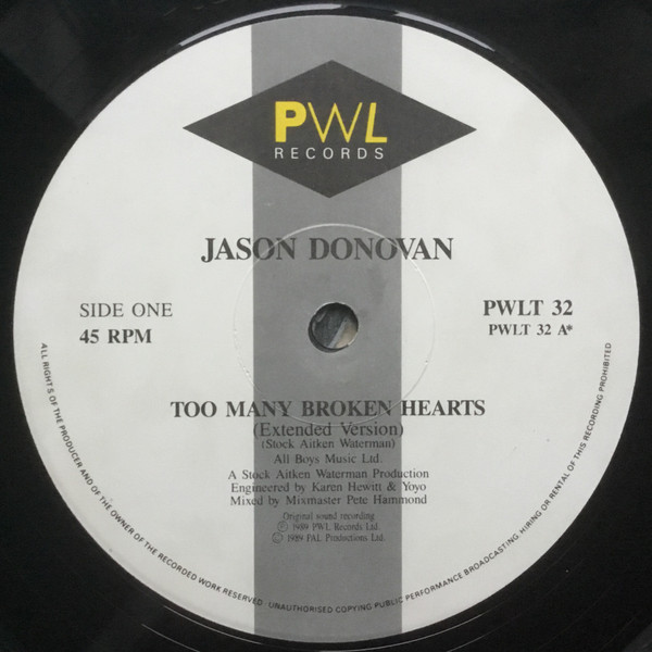 Jason Donovan - Too Many Broken Hearts | PWL Records (PWLT 32) - 5
