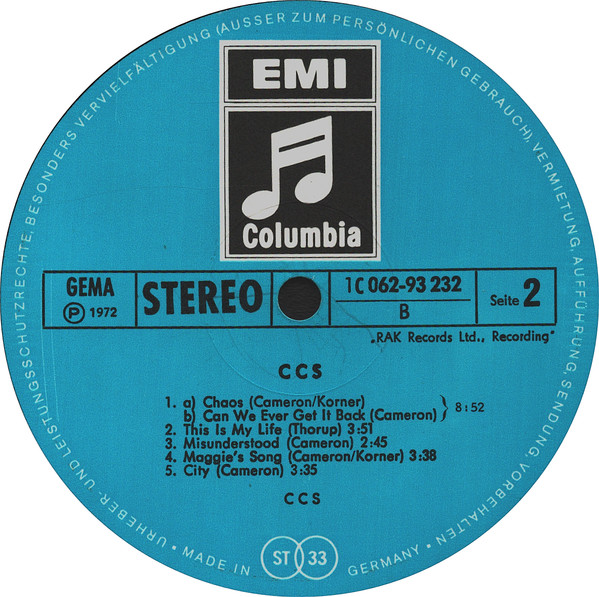 CCS - CCS | Columbia (1C 062-93 232) - 4 CCS - CCS | Columbia (1C 062-93 232) - 4