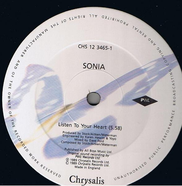 Sonia - Listen To Your Heart | Chrysalis (CHS 12 3465) - 3