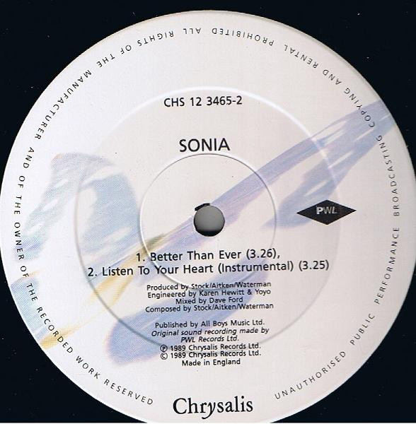 Sonia - Listen To Your Heart | Chrysalis (CHS 12 3465) - 4
