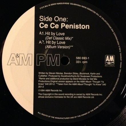 Ce Ce Peniston - Hit By Love | A&M PM (580 693-1) - 2