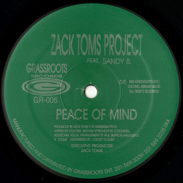Zack Toms Project Feat. Sandy B. - Peace Of Mind | Grassroots Records (GR-006) - main