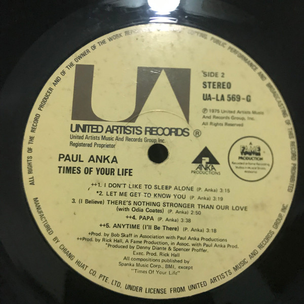 Paul Anka - Times Of Your Life | United Artists Records (UA-LA569-G) - 4