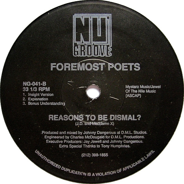Foremost Poets - Reasons To Be Dismal? | Nu Groove Records (NG-041) - 2