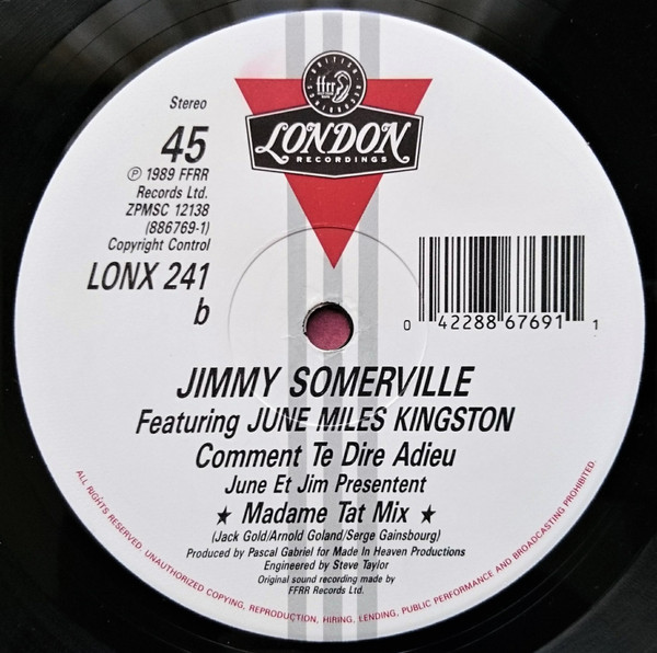 Jimmy Somerville Featuring June Miles Kingston - Comment Te Dire Adieu | London Records (886769-1) - 6