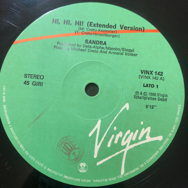 Sandra - Hi! Hi! Hi! (Extended 12") | Virgin (VINX 142) - 4 Sandra - Hi! Hi! Hi! (Extended 12") | Virgin (VINX 142) - 4