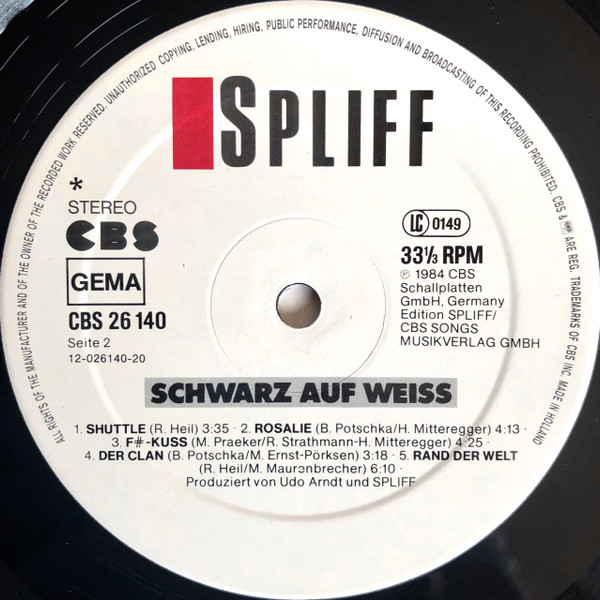 Spliff - Schwarz Auf Weiss | CBS (CBS 26 140) - 5