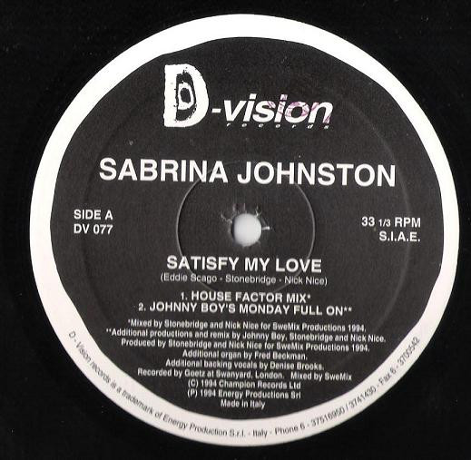 Sabrina Johnston - Satisfy My Love | D:vision Records (DV 077) - 3 Sabrina Johnston - Satisfy My Love | D:vision Records (DV 077) - 3
