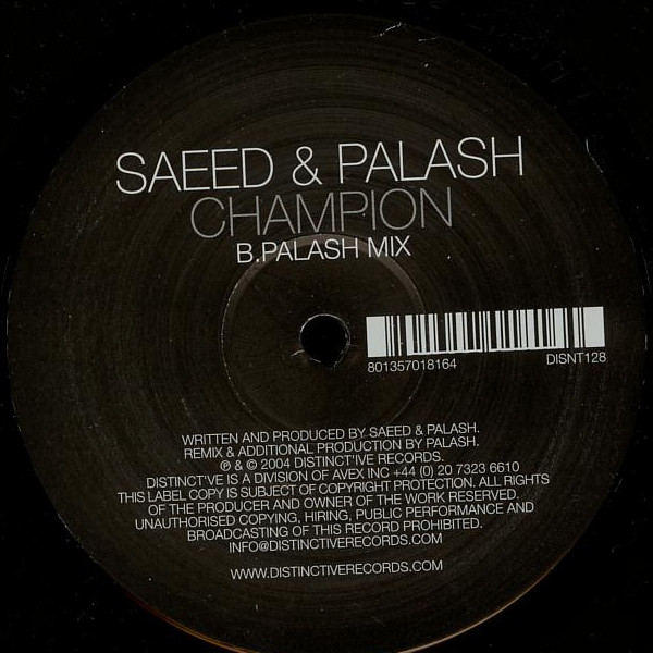 Saeed & Palash - Champion | Distinct'ive Records (DISNT128) - 3