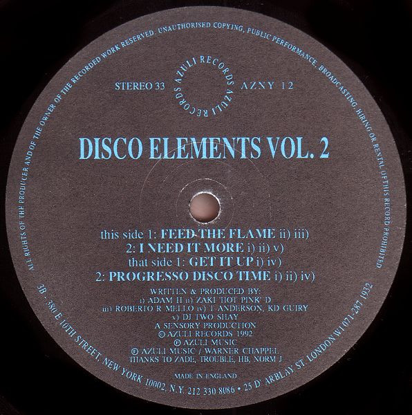 Disco Elements - Vol. 2 | Azuli Records (AZNY 12) - 2