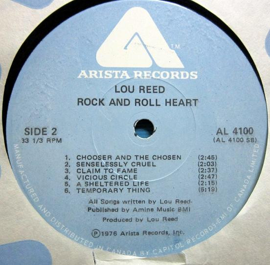 Lou Reed - Rock And Roll Heart [Vinyl] | Arista (AL 4100) - 4