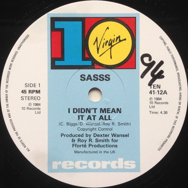 Sasss - I Didn't Mean It At All | 10 Records (TEN 41-12) - 3