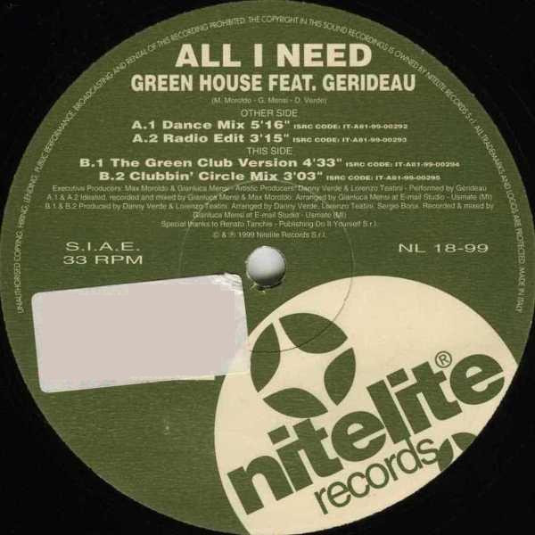Green House Feat. Gerideau - All I Need | Nitelite Records (NL 18-99) - 4