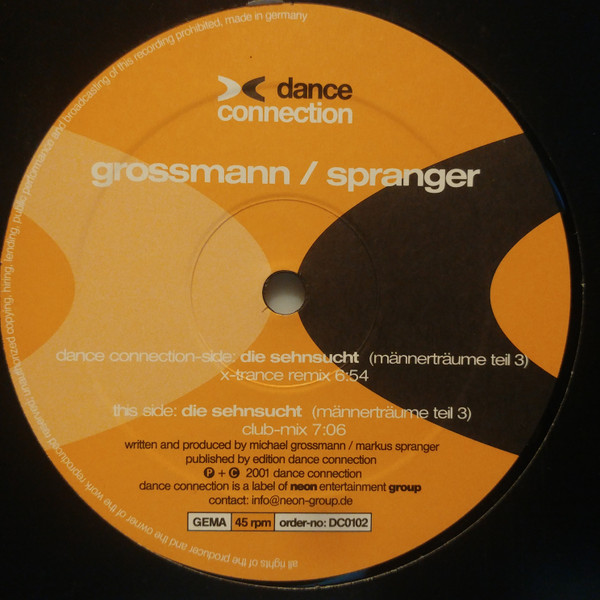 Grossmann / Spranger - Die Sehnsucht (Männerträume Teil 3) | Dance Connection (DC 0102) - main