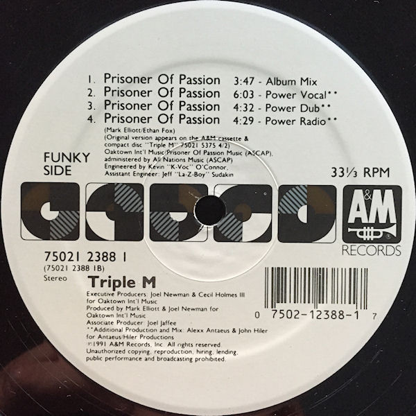 Triple M - Prisoner Of Passion | A&M Records (75021 2388 1) - 2
