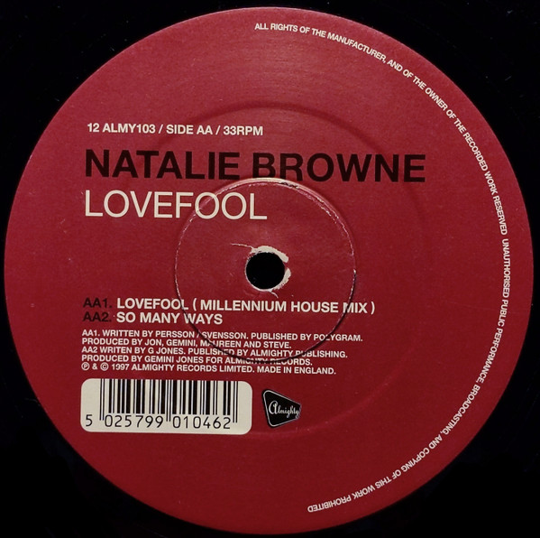Natalie Browne - Lovefool | Almighty Records (12 ALMY103) - 2 Natalie Browne - Lovefool | Almighty Records (12 ALMY103) - 2