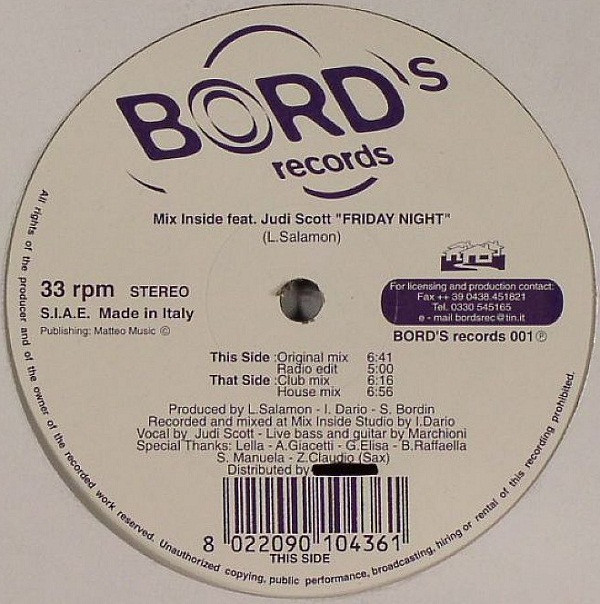 Mix Inside feat. Judi Scott - Friday Night | Bord's Records (BORD'S records 001) - main Mix Inside feat. Judi Scott - Friday Night | Bord's Records (BORD'S records 001) - main