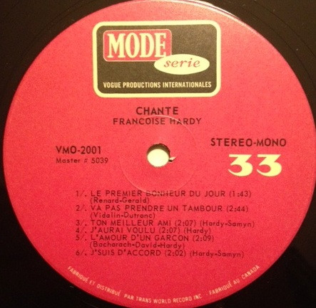 Françoise Hardy - Chansons... | Vogue Productions (VMO 2001) - 4 Françoise Hardy - Chansons... | Vogue Productions (VMO 2001) - 4