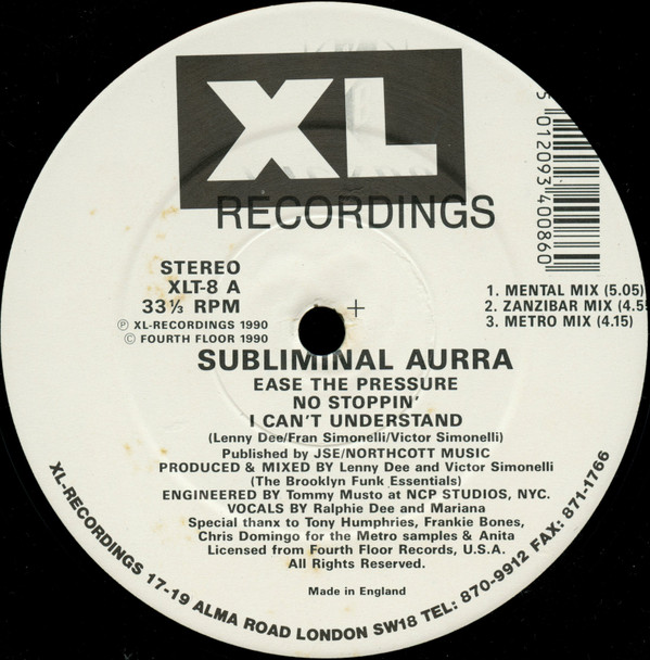 Subliminal Aurra - Ease The Pressure | XL Recordings (XLT-8) - 3 Subliminal Aurra - Ease The Pressure | XL Recordings (XLT-8) - 3