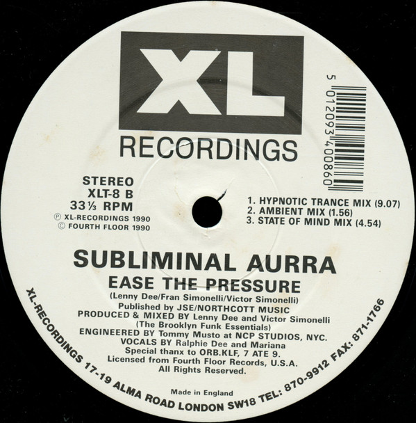 Subliminal Aurra - Ease The Pressure | XL Recordings (XLT-8) - 4 Subliminal Aurra - Ease The Pressure | XL Recordings (XLT-8) - 4