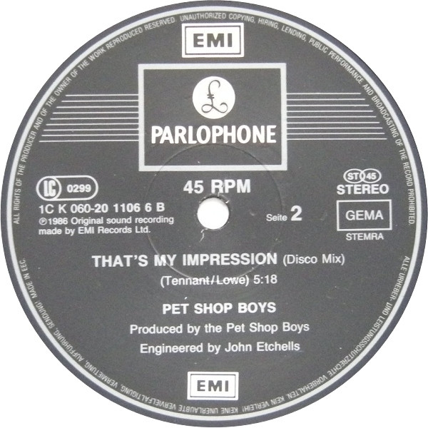 Pet Shop Boys - Love Comes Quickly (Original-Version) | Parlophone (1C K 060-20 1106 6) - 4 Pet Shop Boys - Love Comes Quickly (Original-Version) | Parlophone (1C K 060-20 1106 6) - 4
