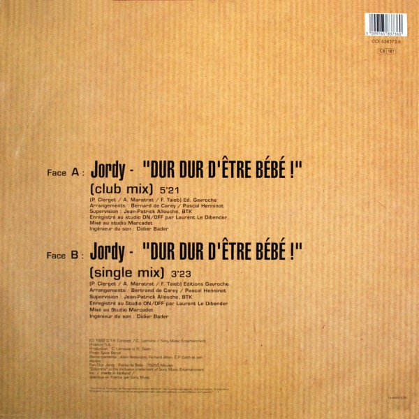 Jordy - Dur Dur D'être Bébé! | Columbia (COL 658373 6) - 2