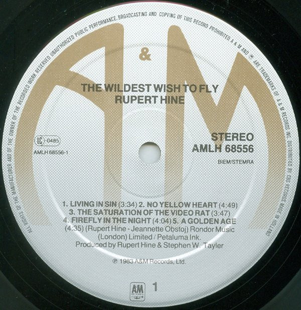 Rupert Hine - The Wildest Wish To Fly | A&M Records (AMLH 68556) - 3