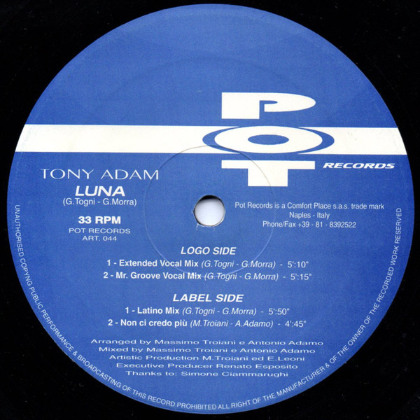 Tony Adam - Luna | Pot Records (ART 044) - main Tony Adam - Luna | Pot Records (ART 044) - main