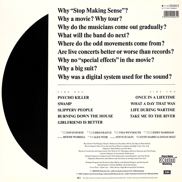 Talking Heads - Stop Making Sense | EMI (1C 064-24 0243 1) - 2